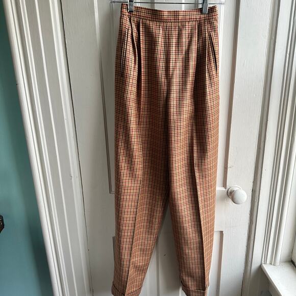 Vintage Laura Ashley Wool Plaid Cuffed Pants - Picture 2 of 8